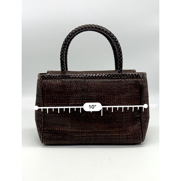 Jimmy Choo Handbag Top Handle Snakeskin Leather Brown Raffia - Picture 13 of 15